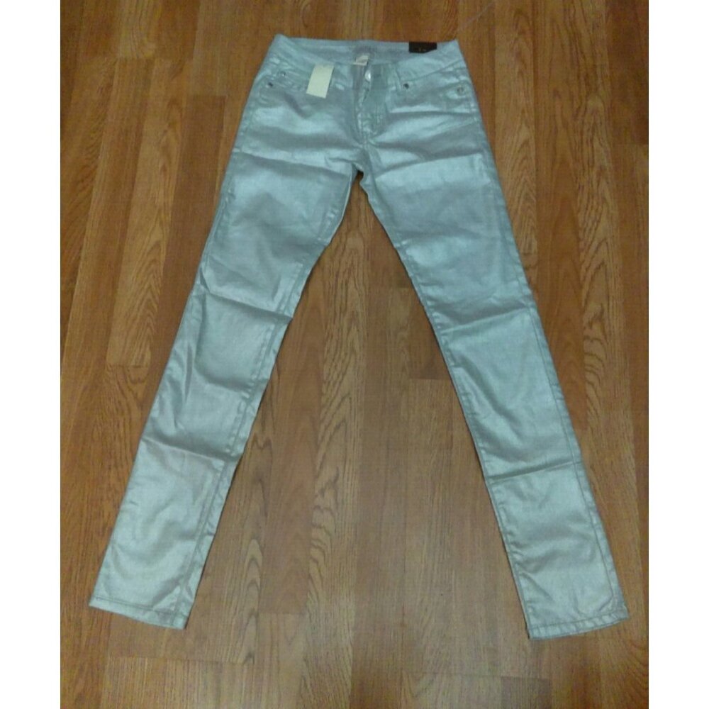 Arden B Ava Silver Shimmer Ultra Low Rise Skinny Stretch Jeans Size 6 New
